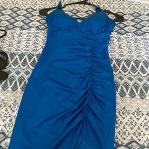 Royal blue high slit dress